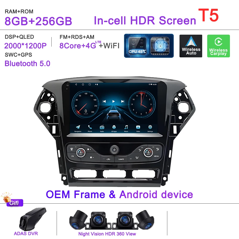 Auto GPS Android 16 Auto Radio Voor Ford Mondeo MK4 2007-2014 Stereo Head Unit Geen 2din DVD Scherm 5G Navigatie stereo Auto GPS - afbeelding 1
