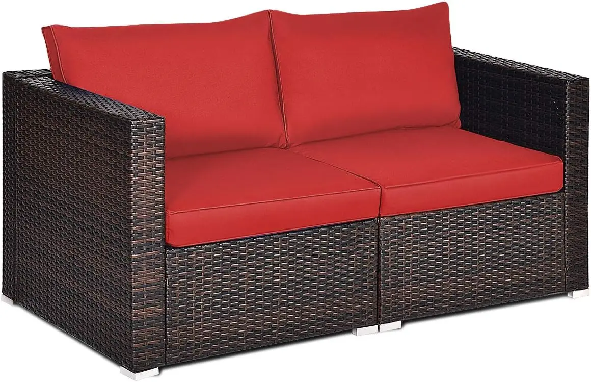 

Wicker Loveseat 2 Piece, Patio Furniture Couch with Removable Cushions, Rattan Loveseat Sofa for Balcony,Garden and Poolside