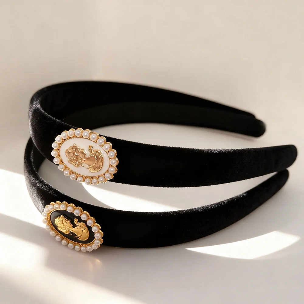 

2pc Good Quality Retro Pearl Velvet Headwear Women Elegant Headband Girls Bands Vintage Hairband Hoop for Hair Accessories