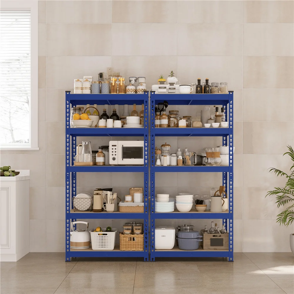 5 Tiers Metal Storage Shelf Boltless Shelving Unit With MDF Board Goods Rack For Living Room Warehouse Workshop, Black/ Silver/