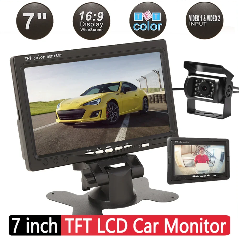 

7 Inch Car Monitor TFT LCD Display PAL/NTSC 2 Way Video Input Player Monitor with Rear View Camera Home Security System
