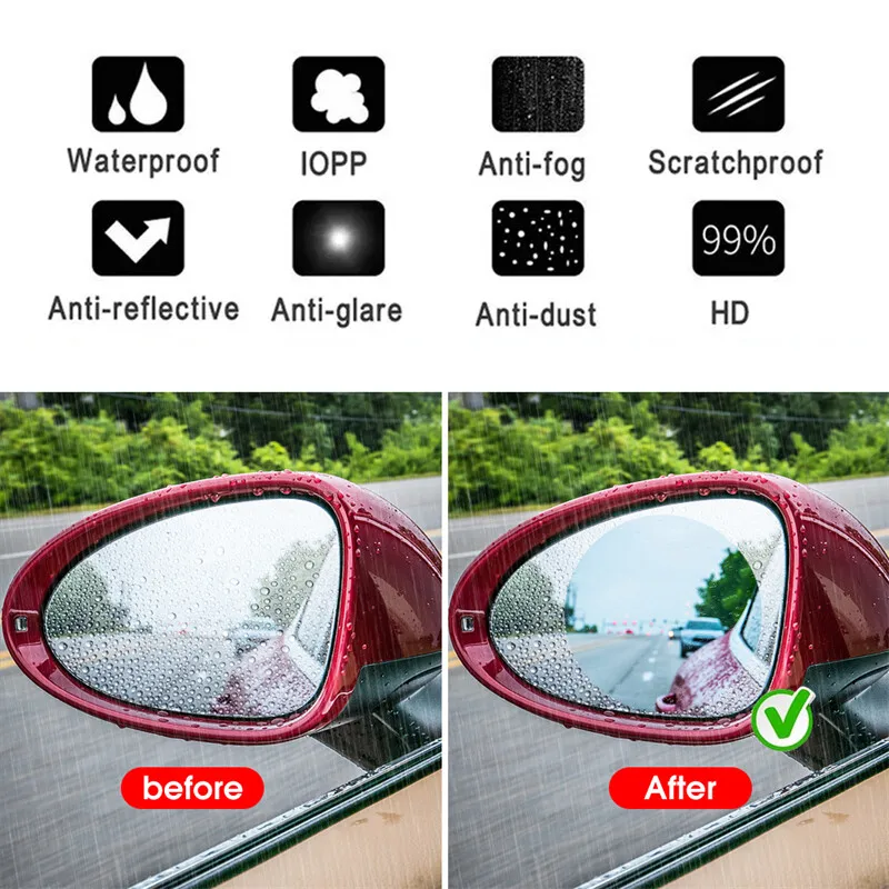 2Pcs Car Truck Rearview Mirror Rain-proof Film Window Glass Anti-Fog Anti-reflective Clear Waterproof Sticker Multi Sizes Films