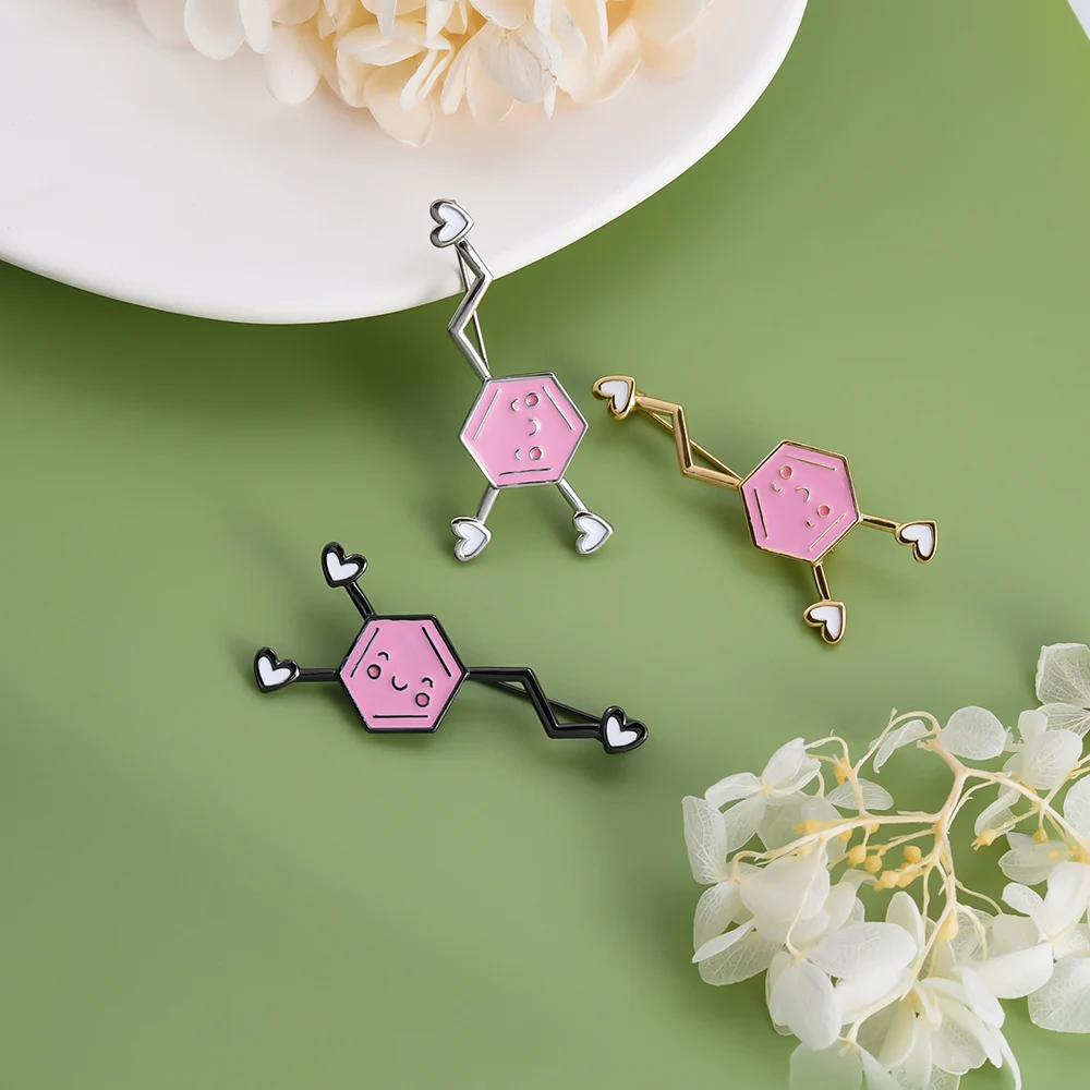 Dopamine Molecule Brooch Pink Enamel Pin for Medical Chemistry Students Design Lapel Pin Daily Wear Jewelry Backpack Accessory