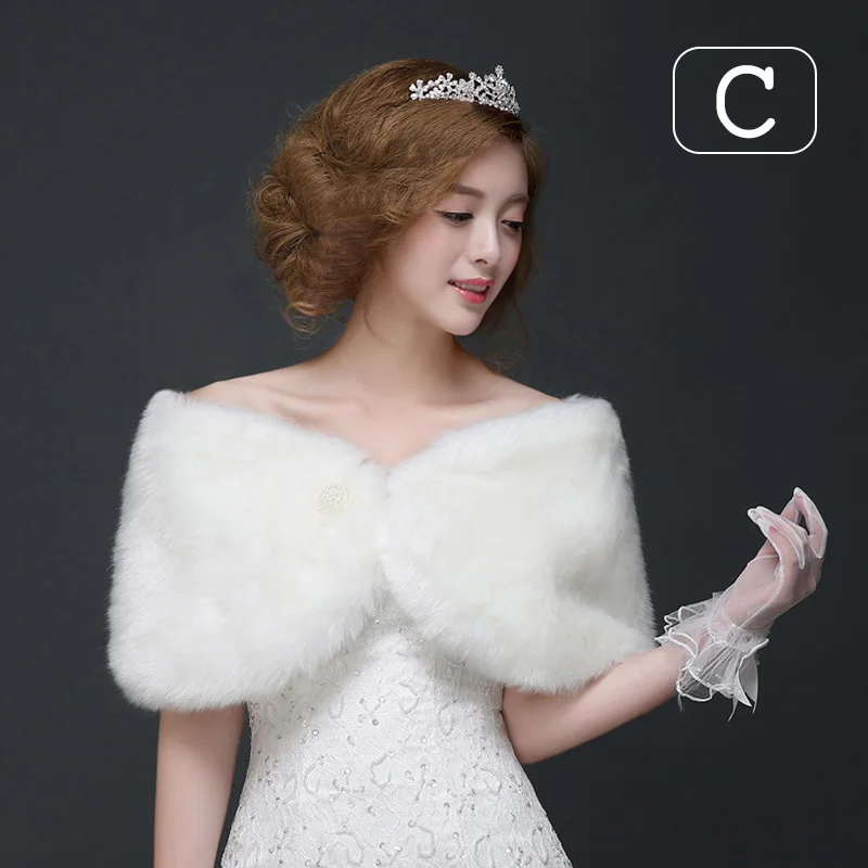 Women Wedding Cloak Ivory Faux Fur Shawl Bridal Winter Warm  Fashion Elegant Bolero Wrap Shawl Bride Jacket Coat Accessories