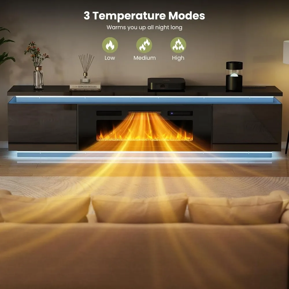 ตู้วางทีวีพร้อมเตาผิงขนาด 40 นิ้ว - ตู้วางทีวีพร้อมไฟ LED 2 ดวงสำหรับทีวีขนาด 90-95 นิ้ว - ศูนย์รวมความบันเทิงพร้อมเต้ารับไฟฟ้า 4 ช่อง