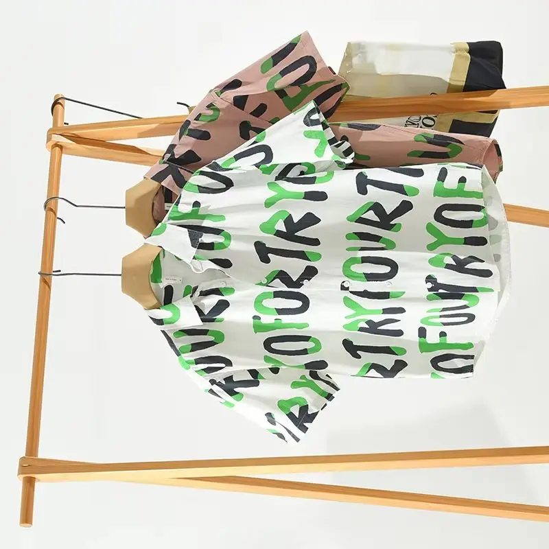 

Designer Short-sleeved Casual Cotton Quality Brand Shirts For Men Trend Letter Printing Loose Tops Clothing Camisa Masculina