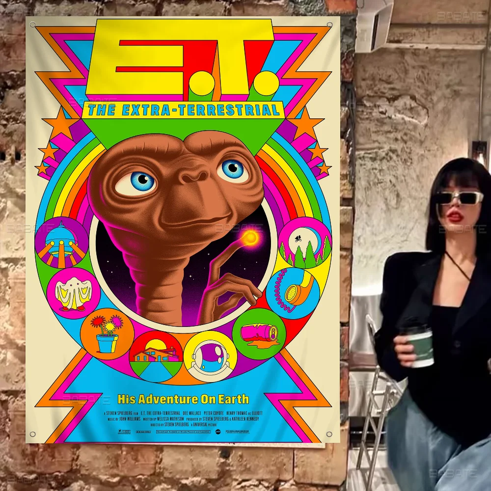 The Extra-terrestrial Ufo E.t. Movie Creative Pattern Hanging Flag Polyester Printed Banner Hand Pulled Flag
