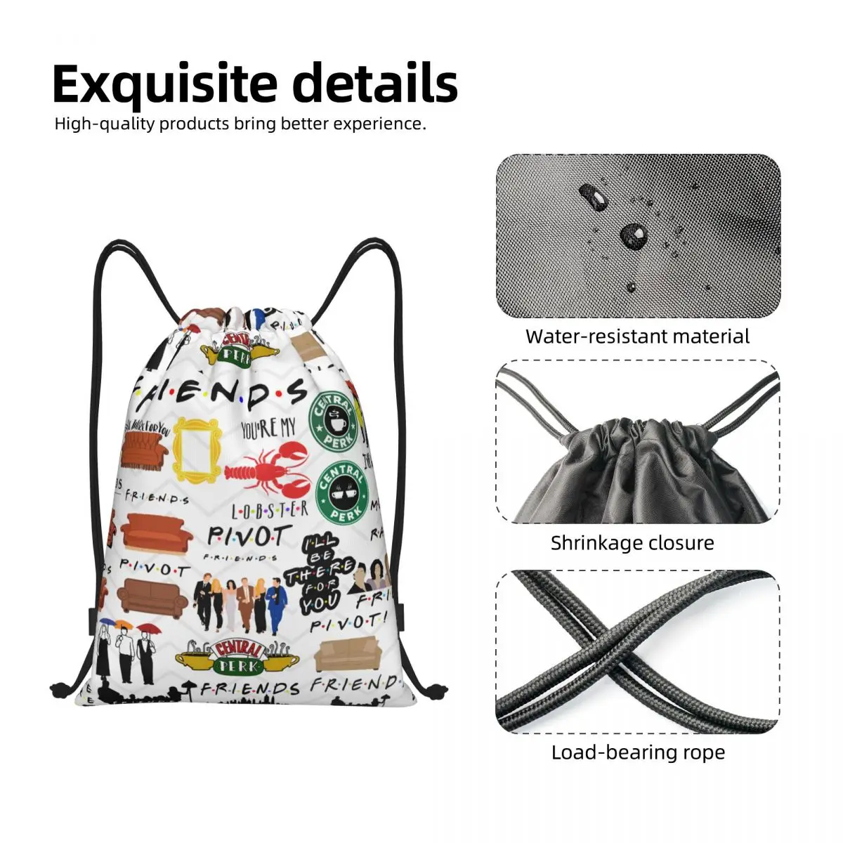 حقيبة كلاسيكية برباط على شكل أصدقاء كلاسيكية للنساء والرجال قابلة للطي لصالة الألعاب الرياضية حقيبة ظهر للتدريب على العرض التلفزيوني #3