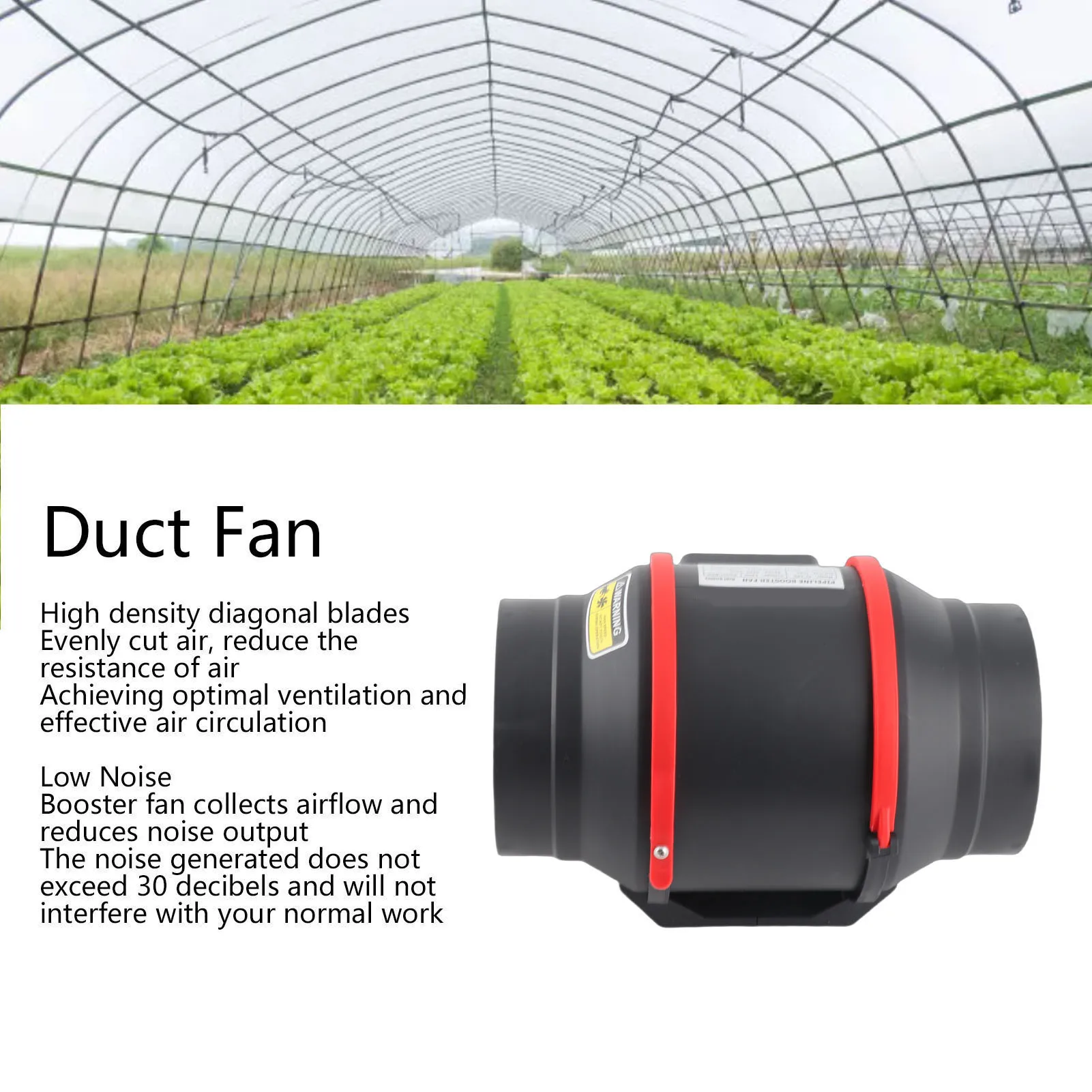 Vent Booster Fan Inline Duct Fan 6in Quiet Air Vent Booster Fan for Grow Tent Planting Indoor Place Ventilation Single Speed 80W