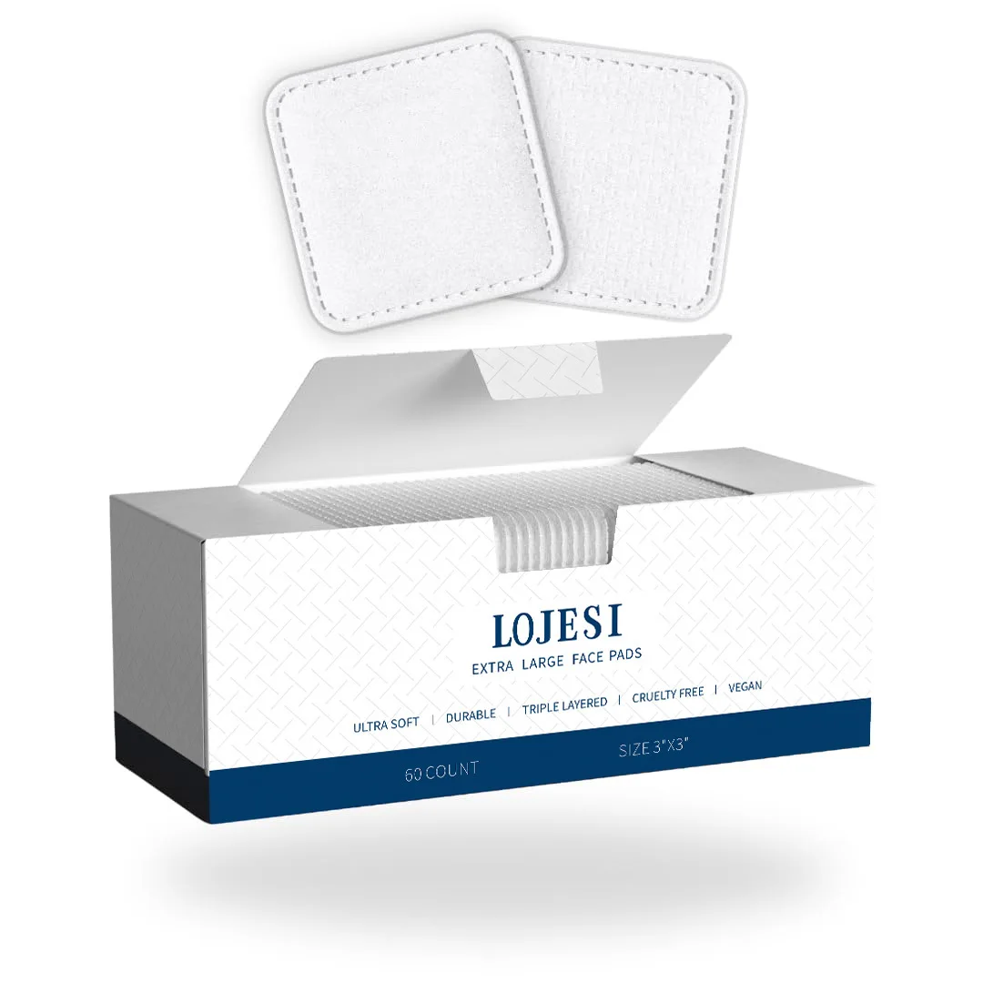 60 pc /box Clean Pads Guaranteed Not to Shed & Tear Face Pads Textured & Ultra Soft Side Organic Disposable Cotton