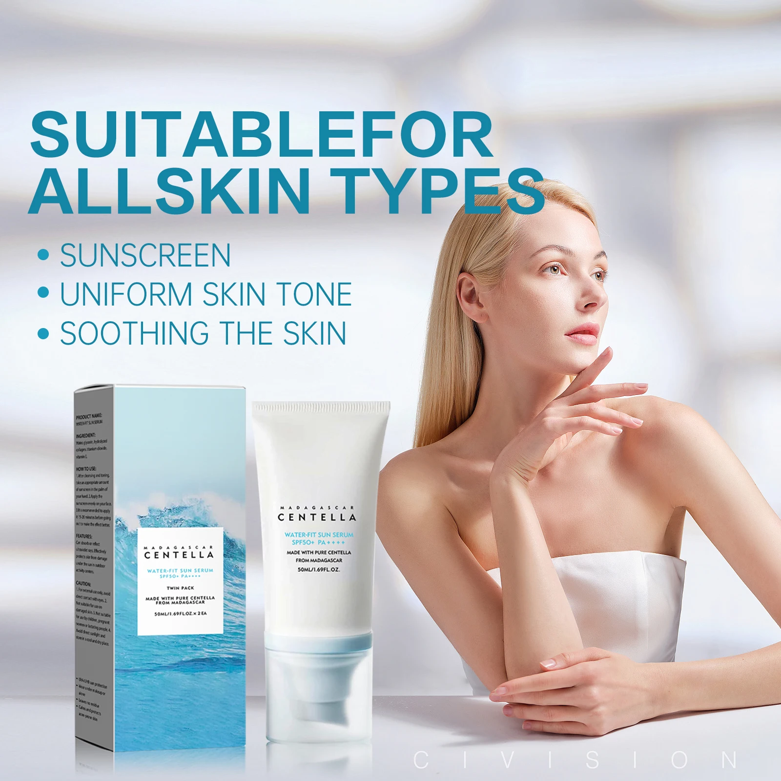 2/1 Stück Hyaluronsäure-Sonnenschutzcreme, starker UV-Schutz, SPF50+, wasserdicht, langlebig, Sonnenschutz, feuchtigkeitsspendende Hautpflege