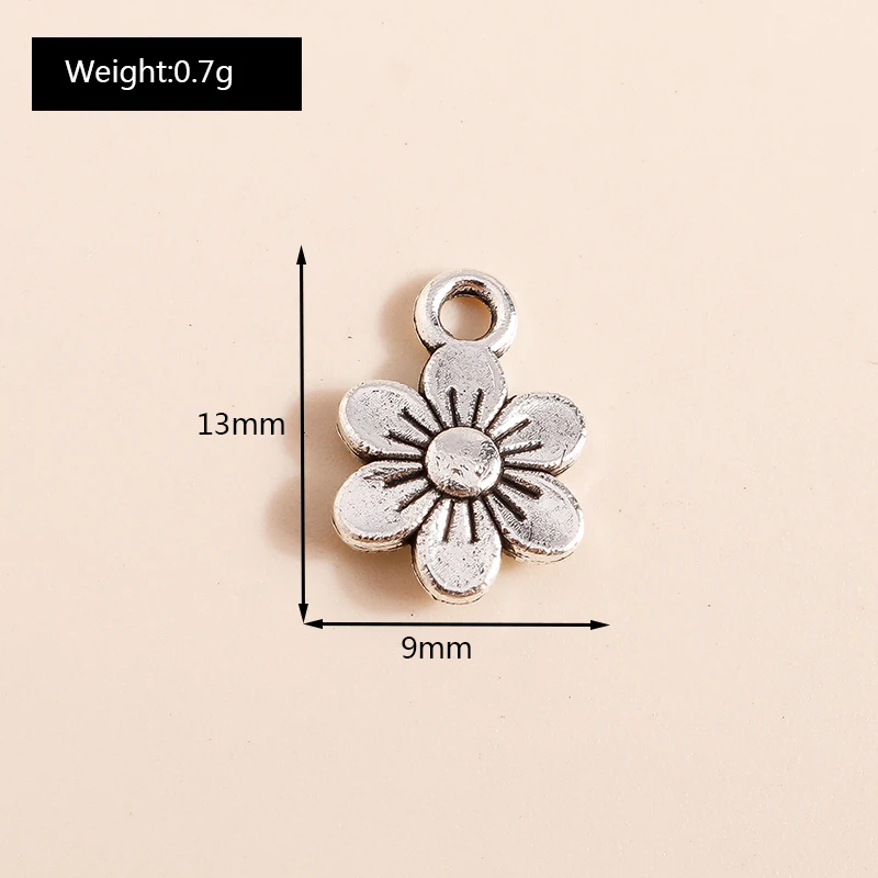 40 Stück 9x13mm Niedliche Legierungs-Blumenanhänger für Schmuckherstellung, Ohrringe, Halsketten, Armbänder, DIY-Bastelzubehör – Detail 1