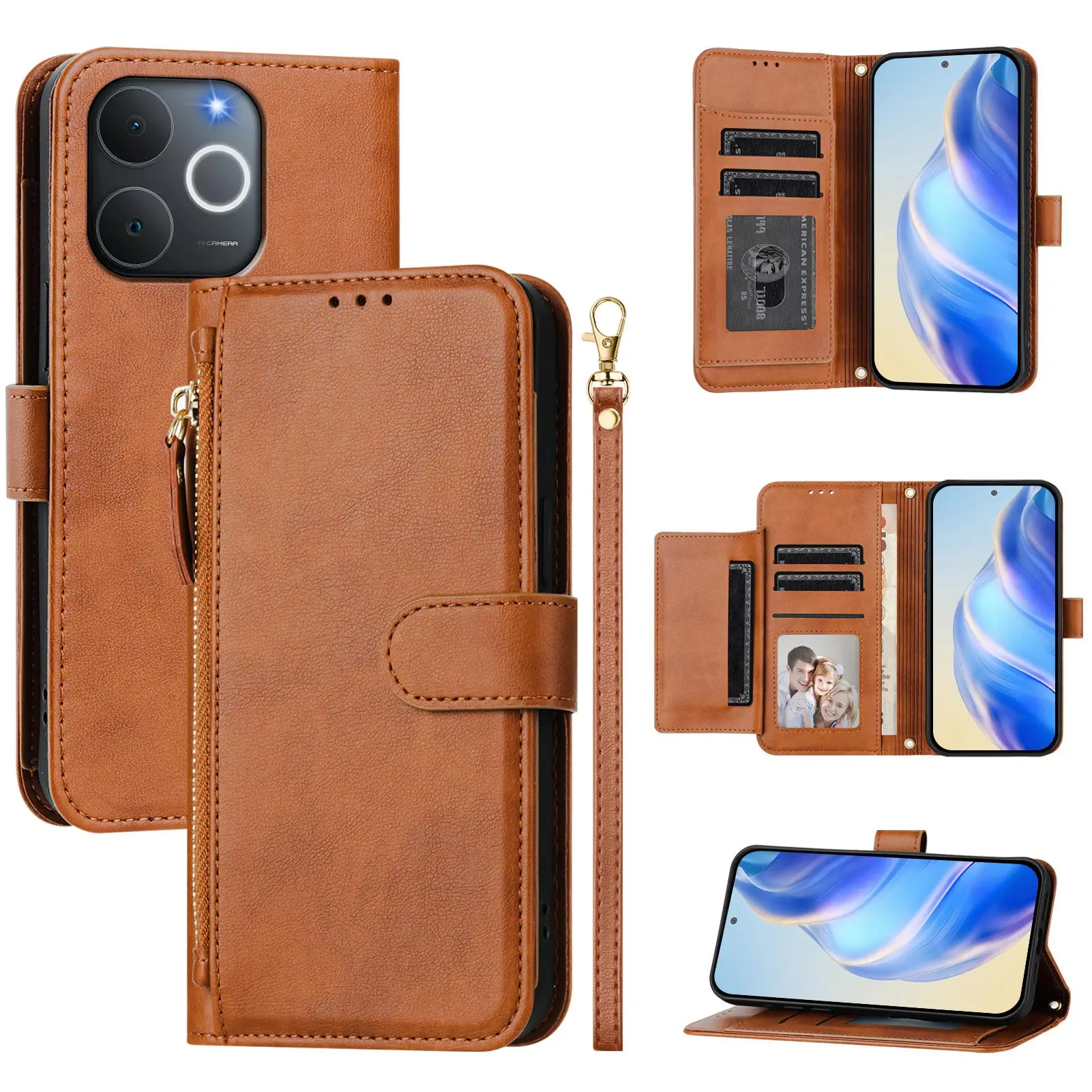 

Strap Zipper Card Leather Phone Wallet Case Stand For OPPO Realme Note 70 70T Narzo 80 Lite C71 Flip Cover