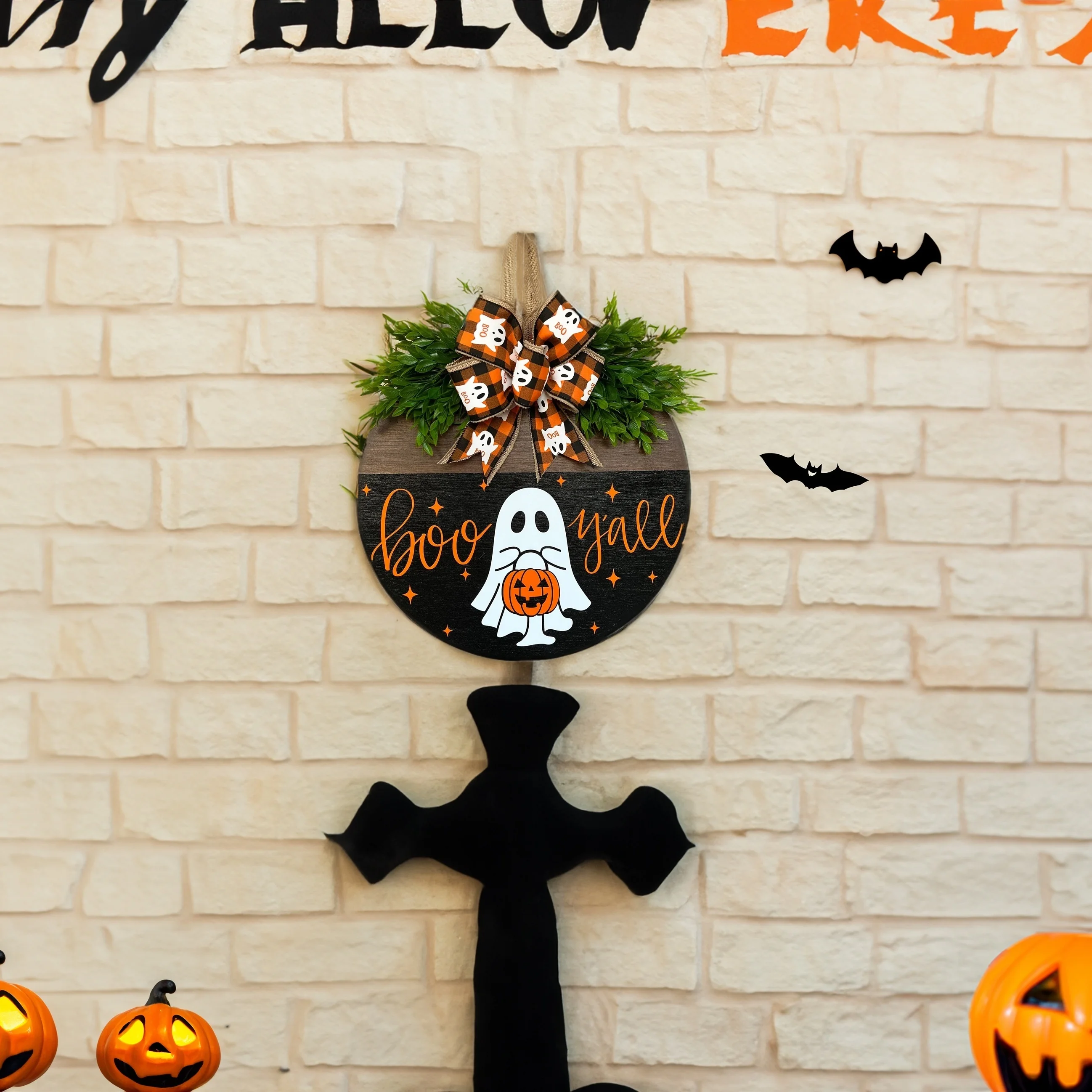 

Halloween Ghost Pumpkin Door Hanging Sign Festive Welcome Decoration for Home Office Perfect Housewarming Gift