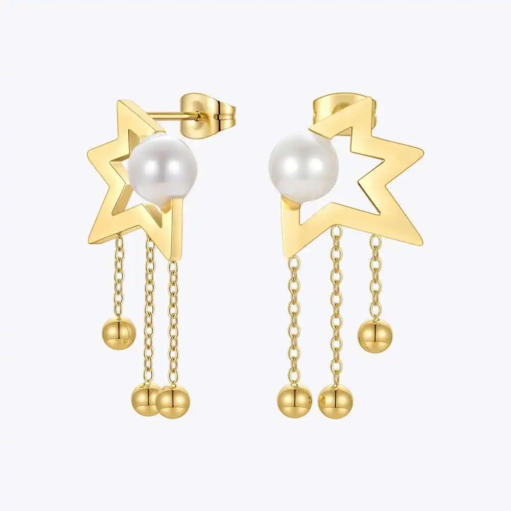 

ENFASHION Pearl Star Dangle Earrings For Women Gold Color Earring 2021 Stainless Steel Fashion Jewelry Pendientes Mujer E211328