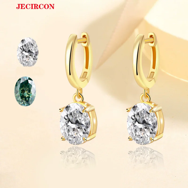 

JECIRCON S925 Sterling Silver Moissanite Drop Earrings, 1/2CT White & Green Oval Moissanite, Available in Gold and Silver Tones