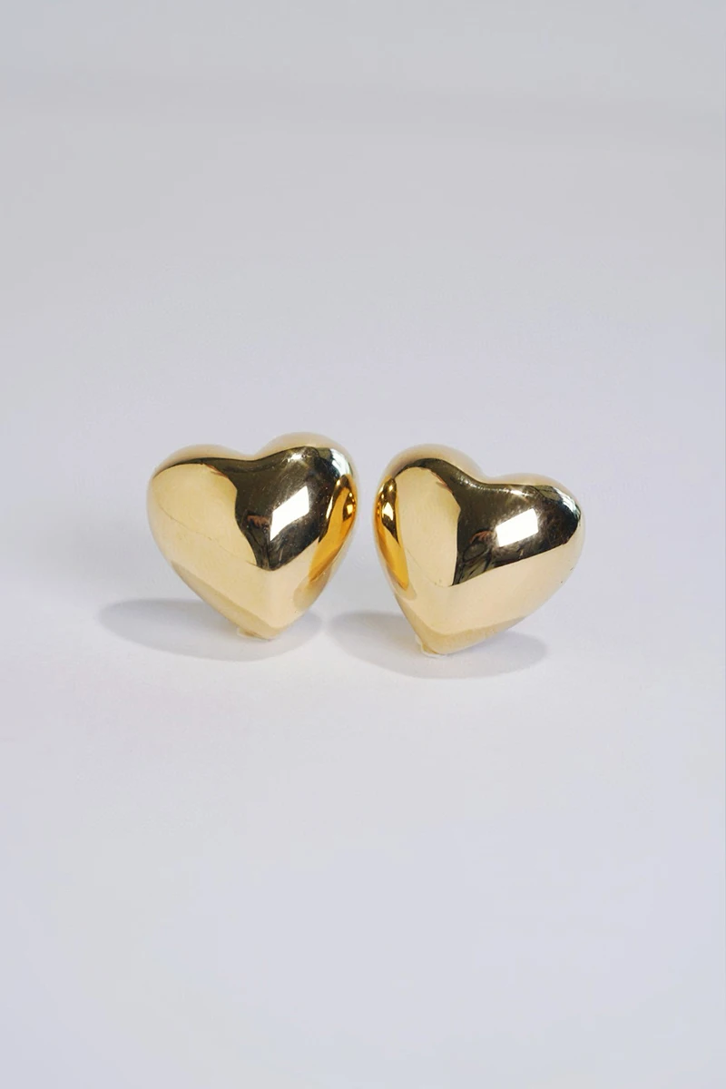 KUGG 100% 18K Yellow Gold Earrings Fshion INS Style Romantic Heart Shape Stud Earrings for Women High Christmas Gift