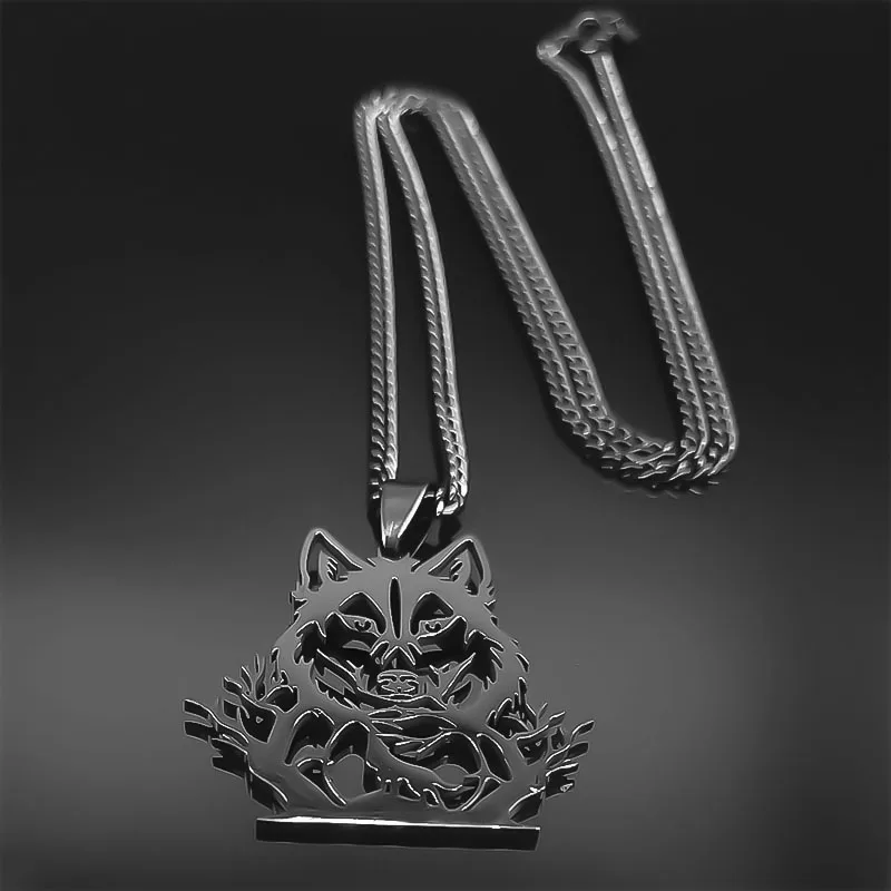 Goth Full Moon Wolf Head Pendant Necklace Women Men Black Color Forest Tree Hollow Animal Necklaces Jewelry Party Gifts N2032S03