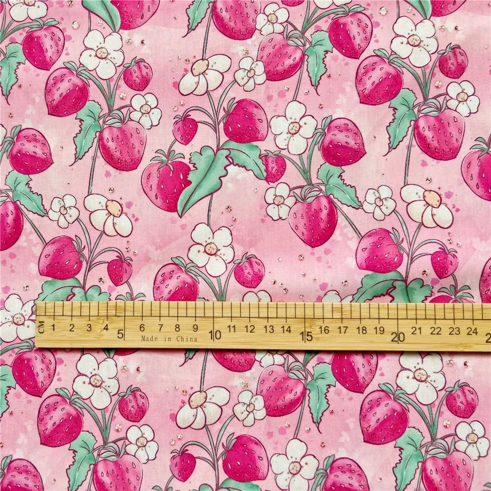 wide145cm Pink Strawberry Cotton poplin Fabric dress Printed Fabrics DIY Needlework Apparel baby Dress Sewing