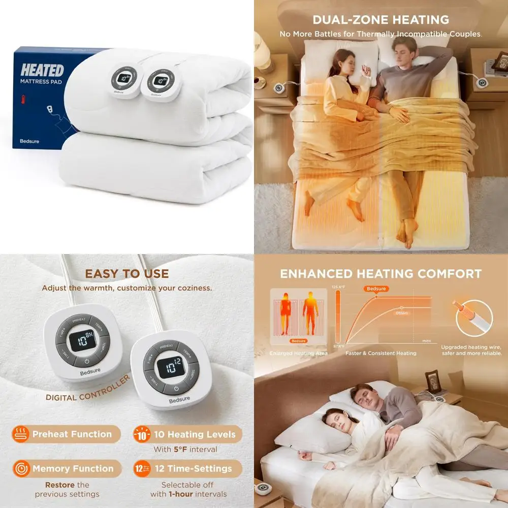 

Наматрасник с электрическим подогревом размера «king-size» с памятью, предварительным нагревом, автоматическим отключением на 12 часов и 10 регулируемыми уровнями нагрева, двухзонная температура