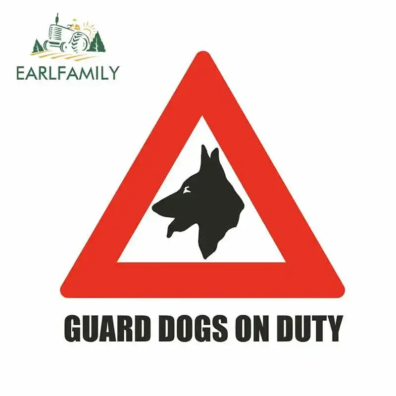 EARLFAMILY 13cm x 12.3cm Car Sticker GUARD DOGS ON DUTY Warning Caution Beware Sign Graphic