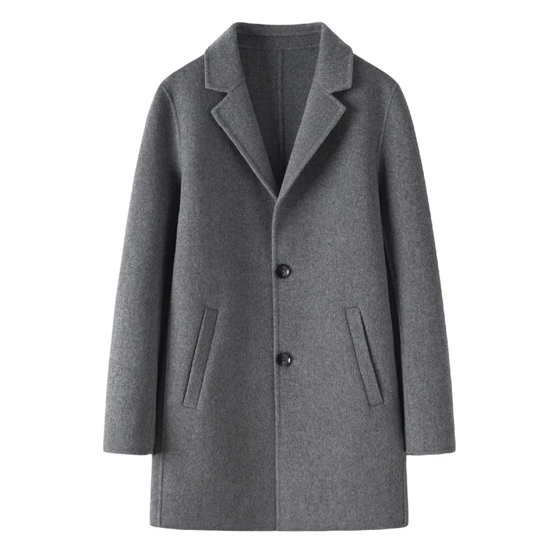 Autumn Winter Double-sided Cashmere Coat Men's Mid Long Blue Wool Woolen Jacket Off-season High-end Suit Business Trench Outwear