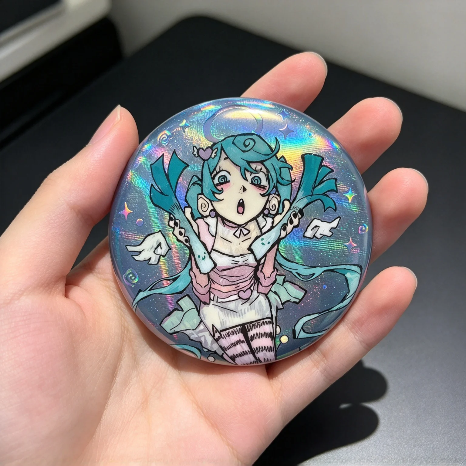 MiKKu Holographic Large Button Badge Angel Theme Anime Pin Brooch Vocaloid Cosplay Accessory Collectible Gift for Fans