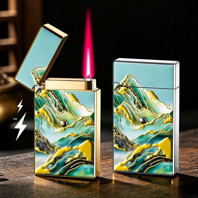 2027 Double Sided 3D Gold Embossed Battery Induction Ignition High End Light Luxury Inflatable Loud Voice Butane Gas Lighter