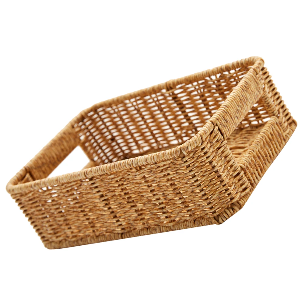 

Double Handle Large Capacity Woven Storage Basket Vintage Rattan Light Brown Organizer for Bathroom Bedroom Living Room Sundries