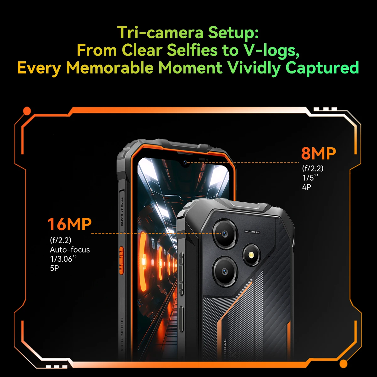 هاتف OSCAL Marine 2 AI خارجي، هاتف ذكي متين مقاس 6.56 بوصة يعمل بنظام Android 15، وذاكرة وصول عشوائي 8+16 جيجابايت، وذاكرة قراءة فقط 256 جيجابايت + 2 تيرابايت 11000 مللي أمبير في الساعة، Unisoc T615