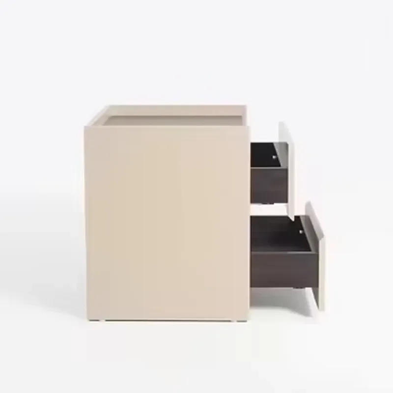 Modern Simple Square Nightstand with Storage and LED Light Sheet Material for Home Office and Living Room