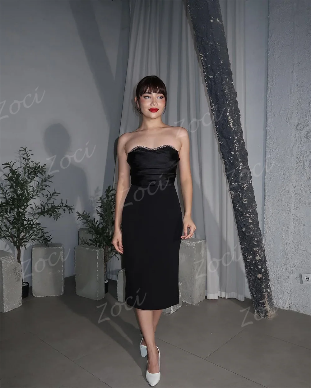 Zoci Sweetheart Nero Abiti da ballo al ginocchio Abiti da sera corti con perline personalizzati Abito da donna Abito da festa per occasioni formali