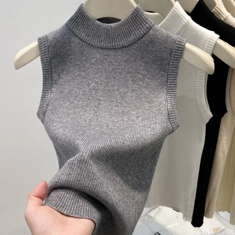 High-End Knitted Vest Top for Women f High Collar Inner Wear Workwear Sle Commute Slim Fit Summer Regular Length No Sve