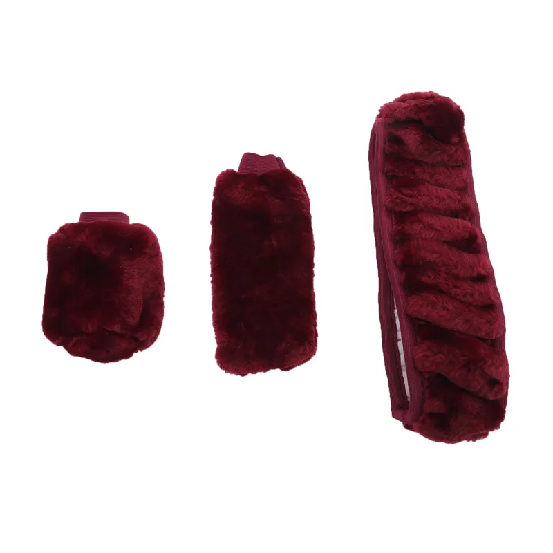 3pcs Universal Soft Car Steering Wheel Cover Premium Short Fur Car Steering Wheel Cover Handbrake Sleeve Winter Car Accessories