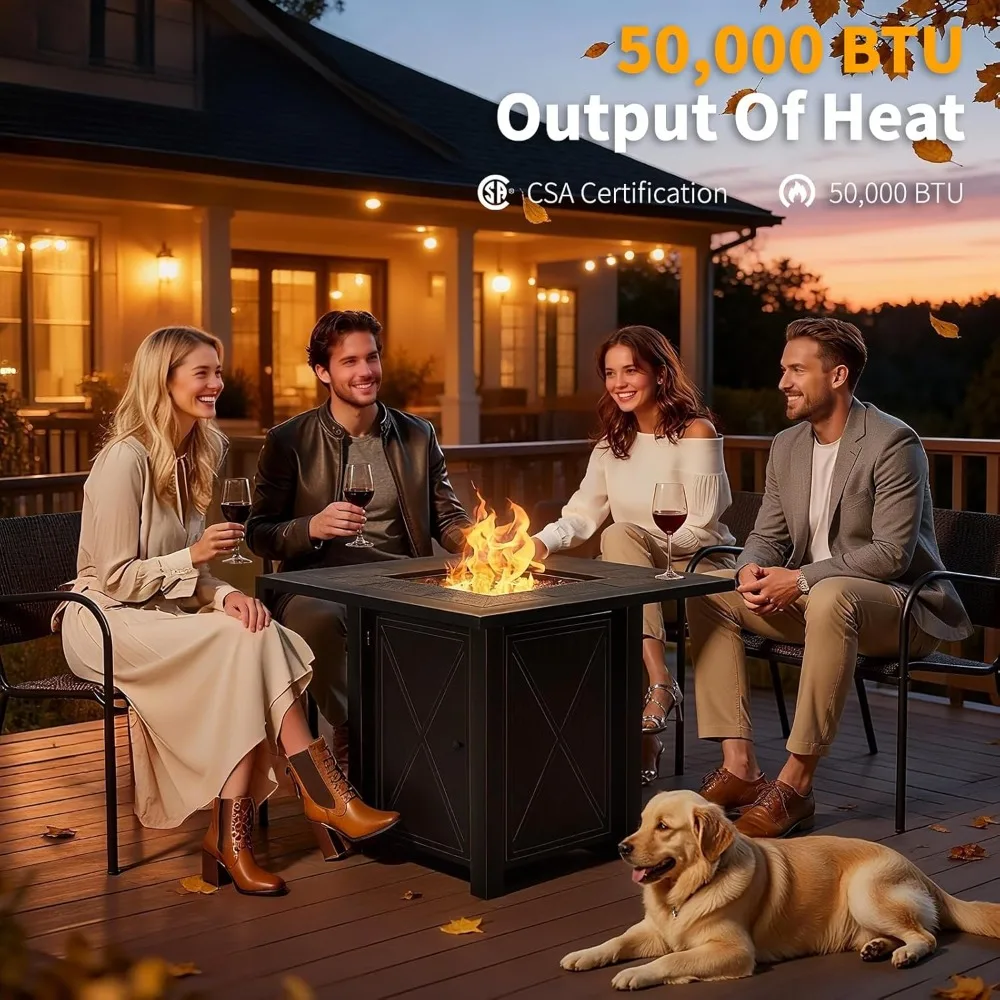 30" Propane Fire Table with Premium Ceramic Tabletop, 50000 BTU Powerful Gas Firepit Table - Includes Lid and Lava Rocks