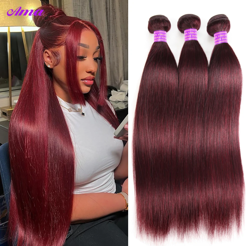 99j Burgundy Straight Human Hair Bundles 30 Inch Colored Human Hair Bundles For Black Women 1 3 4 Bundles Remy Hair Bundles