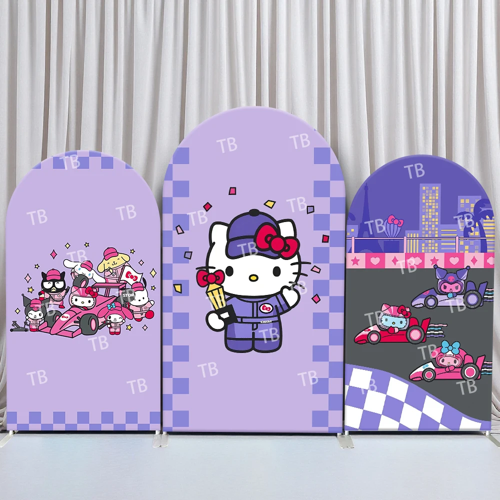 

Sanrio Hello Kitty Racing Style Arch Backdrop Cover Dynamic Festive Scene For Kids Birthday Baby Shower Photo Booth Background