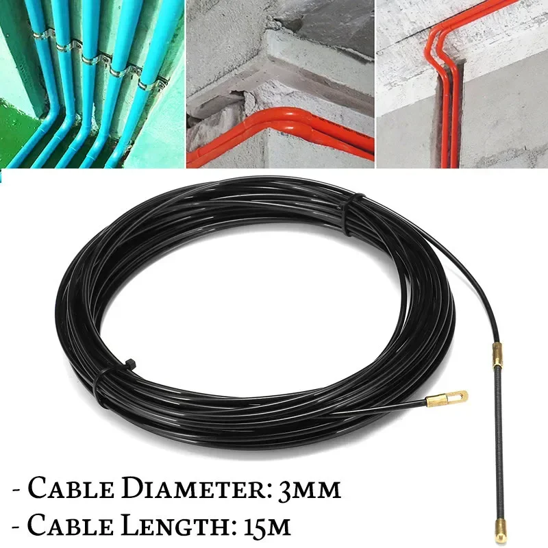 3mm 5/10/15/20/25/30/35/40m cabo push extrator de fibra de vidro preto dispositivo guia elétrico duto rodder peixe fita parede fio conduíte