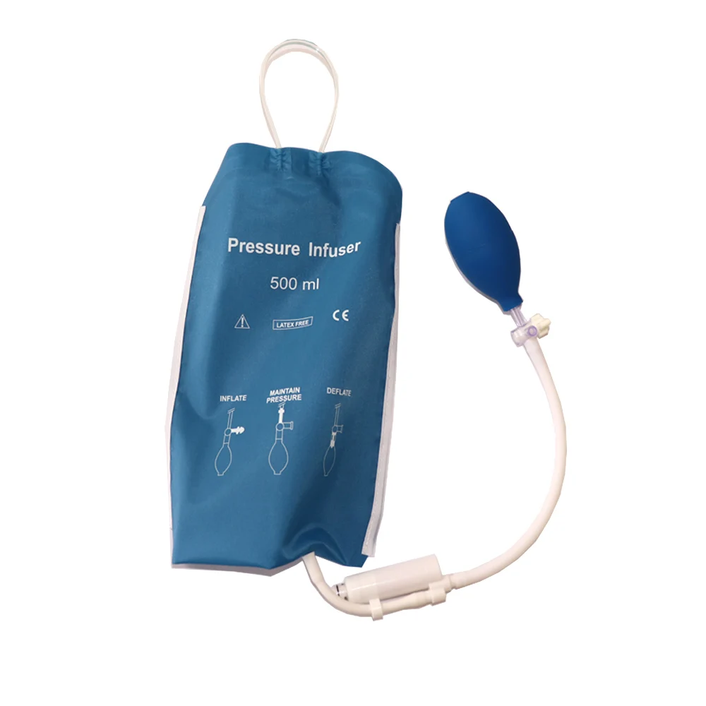 Reusable Pressure Nylon Infusion Bag 500ml with Pressure Display, Blue, Back Net and Edge Stitching