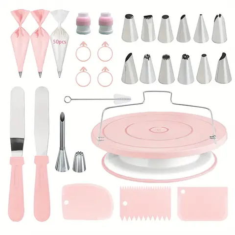 80PCS Cake Decorating Set-Non-Slip Turntable with 14 Piping Tips, Scrapers & Tools for Professional DIY Baking Tools Accessories