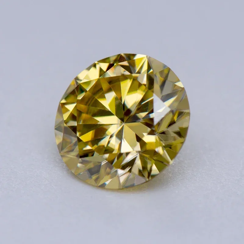 Moissanit-Edelstein in Zitronengelb, runder Schliff, im Labor gezüchteter Diamant für DIY-Charms, Schmuckherstellung für Damen mit Zertifikat – Detail 3