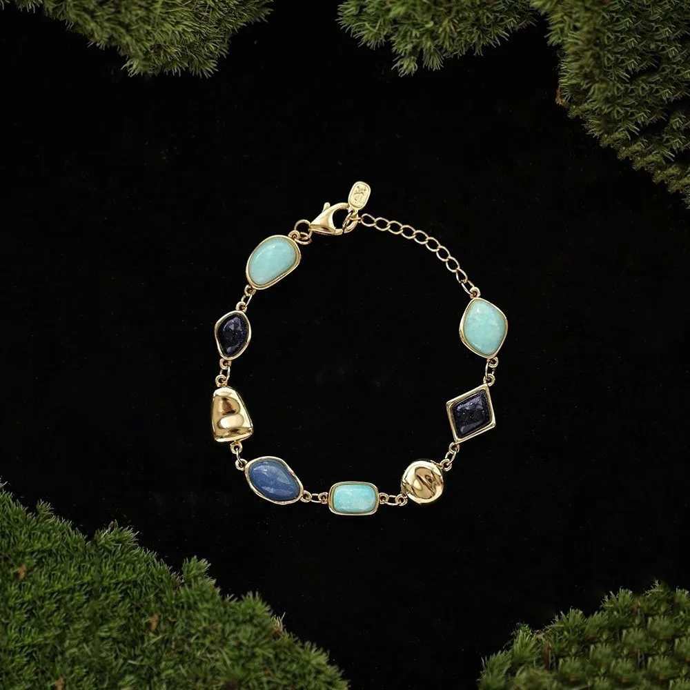 

"Yama River" Color Tianhe Stone Retro Design Advanced Luxury Color Shi Bao Gold-plated Bracelet Female Bracelet