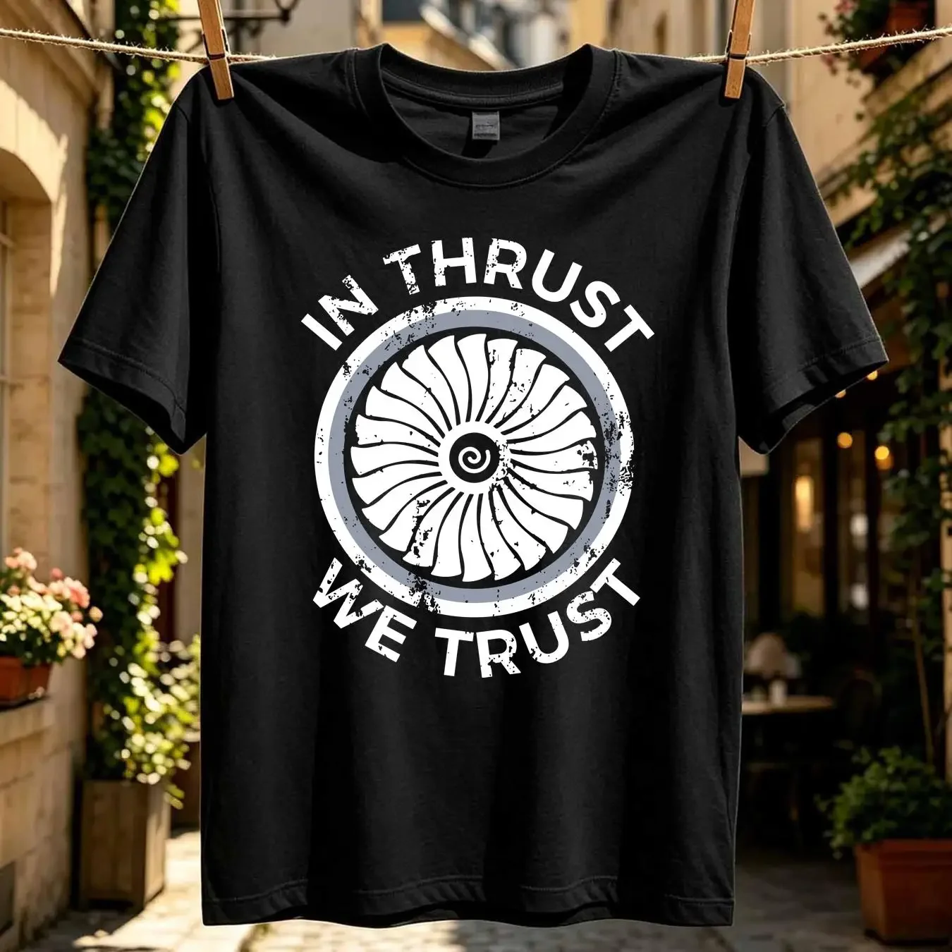 washed T Shirt NEW LIMITED In Thrust We Trust Airplane Jet Engine RC Pilot Flying S 3X long or short sleeves vintage Washed