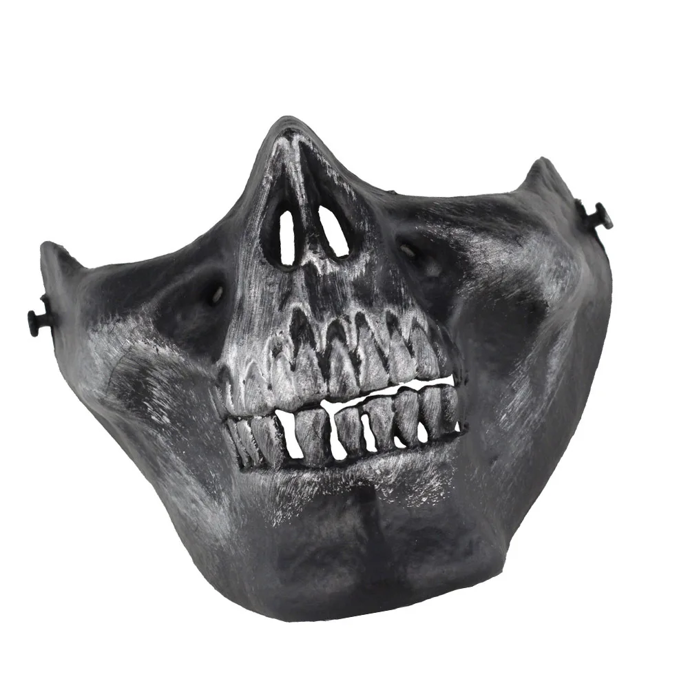 スカルハーフフェイスマスク シルバーグレー 快適な保護 アウトドア ハンティング マスカレード ハロウィンコスチューム