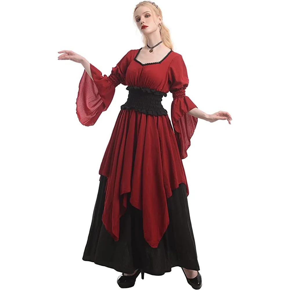 New Women Medieval Dress Victorian Fancy Costume Halloween Renaissance Maxi Robe Ladies Corset Waist Dress