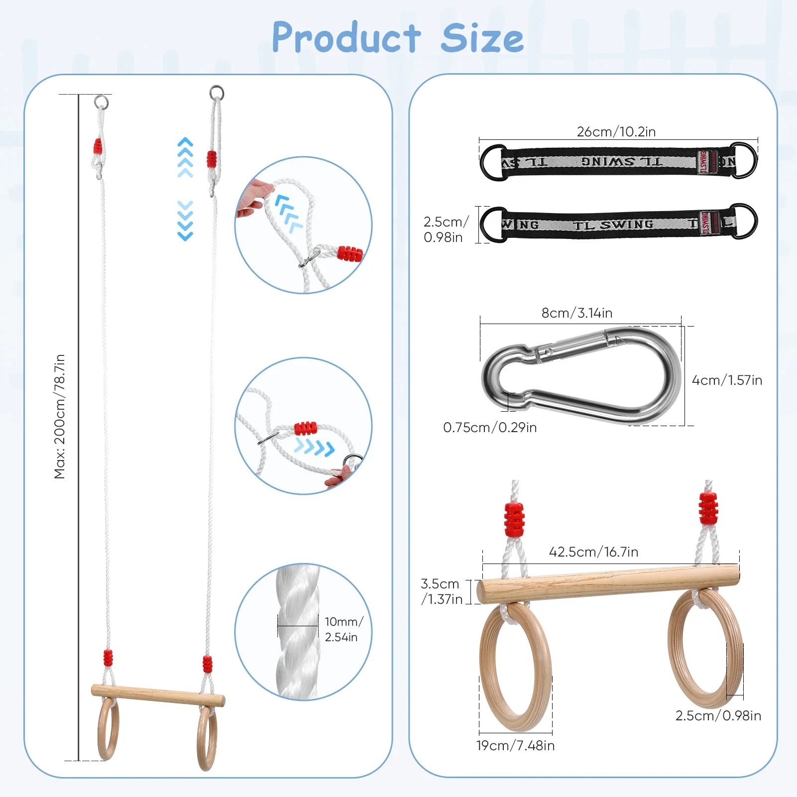 Small Foot Trapeze With Wooden Gymnastics Rings For Attaching To Swing Or Climbing Frame, For Children From 3 Years JJ20