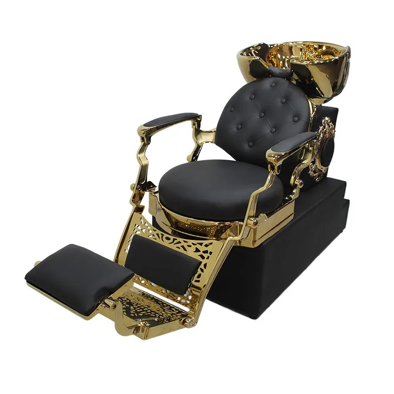 

Barber shop ceramic basin shampoo bed, hair salon special flush bed, semi-reclining shampoo bed