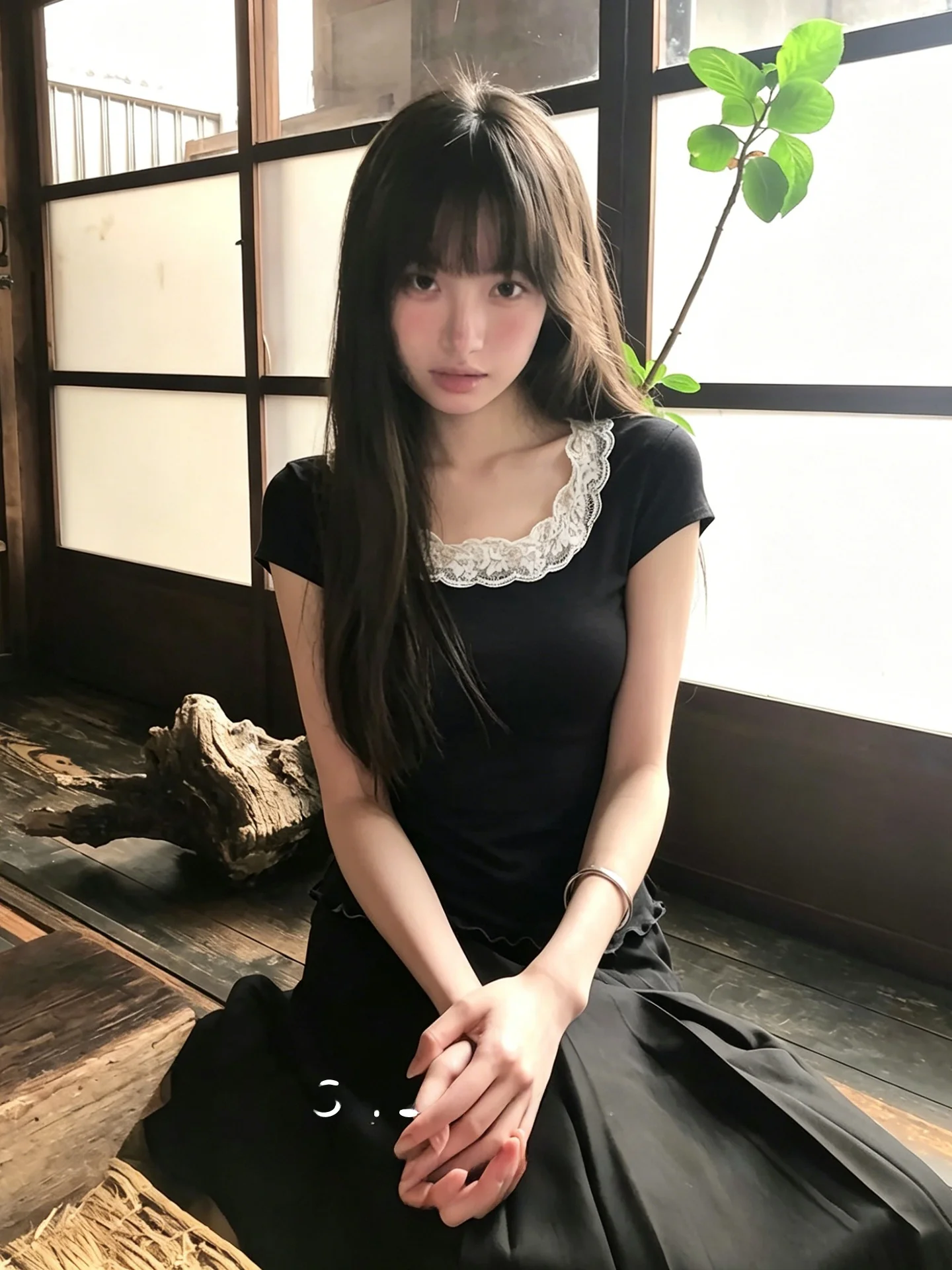 

Slim Fit Lace Trim Short Sleeve T-Shirt Women's Summer Fashion Waist Cinching Design Sensual Pure Desire Hot Girl Top