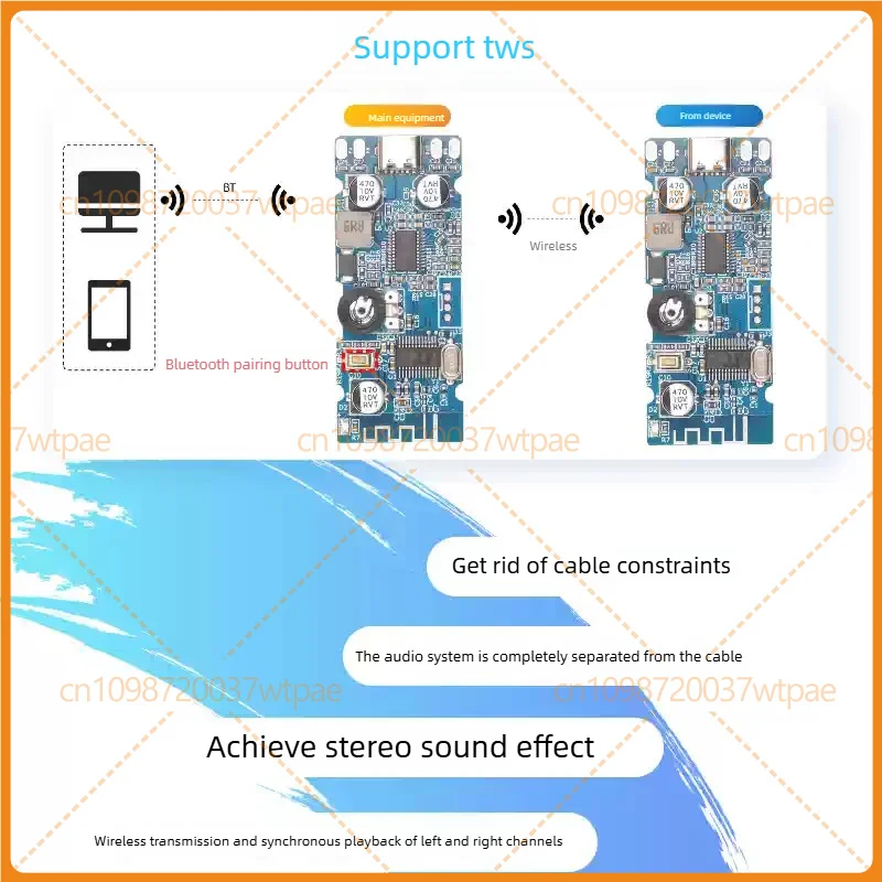 2pcs For BDM0 Bluetooth 5.0 Amplifier Board 2.0 Stereo 2×6W 5V Powered Volume Control TWS Audio Module