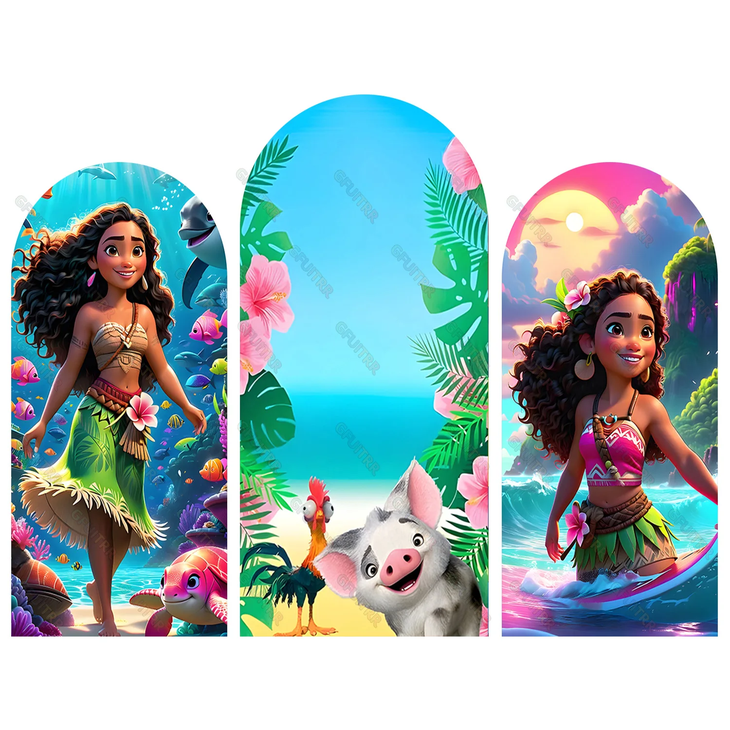 

Arch Moana Ocean Adventures Photo Backdrop Girls Birthday Party Decoration Baby Shower Doubleside Fabric Photography Booth Props
